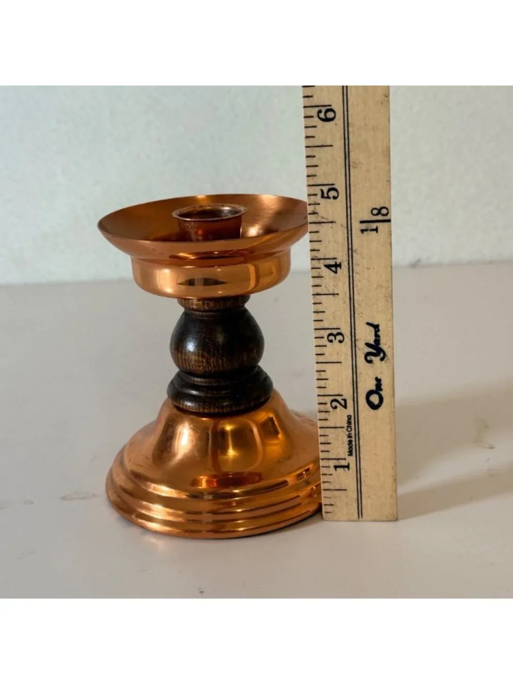 Coppercraft Guild Copper Wood Candlestick Holder Vintage Taper Candle Rustic MCM